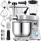 KESSER® 3 in 1 Universal Küchenmaschine K-KM 3000 mit Fleischwolf Knetmaschine Multifuntionale Rührmaschine 5,5L Schüssel mit 3 Rührwerkzeuge, 1,5L Entsafter, Wurst Set, Pasta & Plätzchenformen Silber