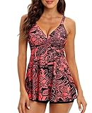 Adigaber Damen zweiteilig Badeanzug Push up Bademoden bauchweg Tankini Set mit Hot Pants Drucken Badeanzug Sportlich