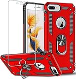 Folmeikat Hülle für iPhone 8 Plus/7 Plus/6/6S Plus, Displayschutzfolie, 360 Grad drehbarer Metallring, Stoßdämpfung, verstärkte Ecken, TPU für Apple iPhone 8/7/6/6S Plus (5,5 Zoll) Rot