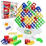 64pcs Tetra Tetris Tower Spiel Erwachsene, Stack Attack Balance Spielzeug Team Tower-Spiel Game Stapelspiel Kinder Wackelturm Stapelturm Holz Montessori Geschenk für Jungen Mädchen ab Jahre 3+