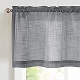 TOPICK Sheer Scheibengardine Grau Voile Bistrogardine Transparent Kurz Gardine Gaze Schals Fensterschal für Küche Wohnzimmer kleine Fenster Landhaus 1 Stück 130B x 40H(cm)