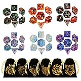 GWHOLE 42 Stück Polyedrische Würfel Set Glitzernd mit Taschen Doppel-Farben Polyedrischer Spielwürfel für Dungeons and Dragons DND RPG MTG W20 W12 W10 W8 W6 W4 Tischkartenspiele