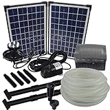 Agora-Tec® at-Solar Bachlaufpumpen - Set 20W-BLH mit Akku und 6- Fach LED Ring inklusive 9 Meter Bachlaufschlauch und LED Halterung, Hmax.: 1350l/h Förderhöhe: 3,05 m bei Verwendung eines Schlauches