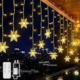 9M 360LEDs Schneeflocken Lichtervorhang Warmweiß RGB, 31V Weihnachtesbeleuchtung 10Modi Lichterkettenvorhang Stimmungslichter für Balkon, Fenster, Hochzeit, Weihnachten IP44 Lichterkette LED