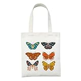 hfdch Tote Bag Bunter Schmetterling Bedruckt Vintage Stück Einkaufstasche Damen Stoffbeutel Stofftasche Canvas Tote Bag Tasche Mit Reißverschluss Für Alltag Einkaufen Reisen 30 X 40 Cm