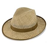 fiebig Bogart Strohhut für Damen & Herren | Sommerhut mit Ripsband & Einfass | Sonnenhut mit breiter Krempe | Fedora Made in Italy | Farbe Natur (61-XL)