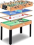 SereneLife Multifunktionstisch, Multigame Spieltisch – 4 in 1 mit Zubehör, Billardtisch, Tischtennis, Airhockey Tisch & Curling Tischspiel, Multispieltische- 126cm, Für Kinder & Erwachsene