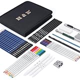 FAUETI Bleistift Zeichnen, 40 Stück Zeichenstifte Art Set mit 12 Wasserlöslicher Buntstifte, 12 Skizzenstift, 6 Kohlestifte und 1 Graphitstifte,usw. Set für Künstler, Schüler, Kinder und Anfänger