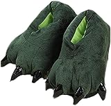 unlockgift Hausschuhe Herbst Winter Plüschtier Kostüm Pfote Klaue Schuhe Männer Frauen Kinder, Cosplay Tiger Dinosaurier Bär Panda Kostüm-28-32,Green