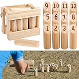 HIULLEN Kubb Wikingerspiel, Original Wikinger Spiel, Finnisches Wurfspiel, Holzspiel Wikinger Schach mit 12 Holznummer & Wurfzylinder, Wikinger Wurfspiel Set für Kinder Erwachsene Outdoor Spiele