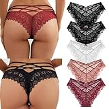 SHAINE 5er Pack String Tanga Set Damen Spitze Unterhosen Sexy Dessous Thong Frauen Atmungsaktiv Slips Unterwäsche Bequem Unterkleidung Weich Bikini Panties L