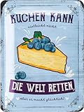 LANOLU Retro Blechschild Kuchen kann die Welt retten - Geschenke zum Backen, Dekoration Kuchen, Torte - Back Geschenk Metallschild mit Spruch, Shabby Chic als Wanddeko Küche 15x20cm