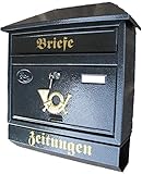 Naturholz-Schreinermeister Großer Briefkasten/Postkasten XXL Anthrazit mit Zeitungsrolle und Montagematerial Zeitungsfach Schrägdach Trapezdach Wandbriefkasten