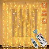 GOMETY LED Lichtervorhang,3 x 2m 200 LEDS USB Lichterkettenvorhang,8 Modi mit Fernbedienung,Lichterkette für Schlafzimmer, innen außen Dekoration, Party Hochzeit Weihnachten (Warmweiß, 3x2M)