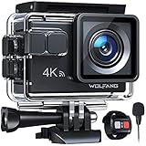 WOLFANG GA100 Action Cam 4K 20MP Unterwasserkamera WiFi 40M wasserdichte EIS Bildstabilisator Helmkamera 170° Weitwinkel Camcorder (Externem Mikrofon, 2.4G Fernbedienung, 2 Akkus und Zubehör Kit)