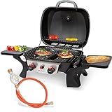 ProfiCook Gasgrill mit 2 Edelstahlbrennern | Tischgrill inkl. Gasdruckminderer & Gasschlauch | Grill mit Stabiler Metallhaube & Temperaturanzeige | Gasgrill klein für Balkon & Camping | PC GG 1261