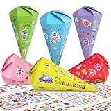 BOOMTOP 6pcs Geschwisterschultüte 26cm Schultüte Klein Rohling Faltbare Zuckertüte Schultüte Aufkleber Bastelset Geschwistertüte zur Einschulung mit 6 Einhorn Astronaut Sticker für Jungen Mädchen