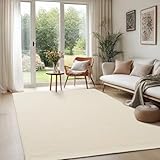 the carpet Deluxe Wool Handgewebter Wollteppich im natürlichen skandinavischen Boho-Look, Handarbeit für einen einzigartigen Stil, Creme, 160 x 230 cm