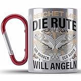 Trendation - Angler Edelstahl Tasse Karabiner Geschenk Männer Spruch Lustig für Fischer Geschenkidee Angeln Fischen (Rot)