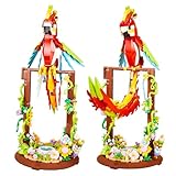 Tarcury Kreativer Roter Papageienblumenrahmen - 2in1 BAU-Spielzeug, 636 STK Botanisches Set für Fantasievolles Spiel, 360° Drehbare Anzeige