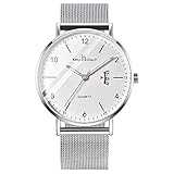 Unendlich U Herren Analog Uhren Slim Minimalist Armbanduhr für Mann Edelstahl Wasserdicht Quarzuhren Arabischen Ziffern-Zifferblatt Datum Mesh-Band 30 M wasserdichte