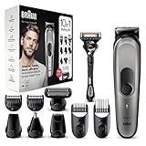 Braun Multi-Grooming-Kit 7, 10-in-1 Barttrimmer, Haarschneider/Haarschneidemaschine, Haarentfernung Herren, Kopf-, Körperhaare, 8 Aufsätze, Valentinstagsgeschenk für Ihn, MGK7320, schwarz/silber