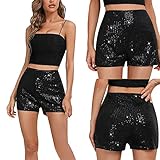 Party Outfit Damen, Glitzer Shorts Damen mit Pailletten Y2K Hohe Taille Hotpants für Nacht Club Festivals Shortpants Glänzend Kurz Hose Schimmerndes Karneval-Rave-Kostüm für Frauen und Mädch