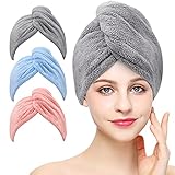 Laicky 3 Stück Mikrofaser-Handtuch zum Trocknen von Haaren, super saugfähig, verdrehter Turban, schnell trocknend, Haarkappen mit Knöpfen, Badeschlaufe, zum Befestigen von Salon, trockenes Haar, Hut