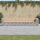 SDWEHO7 Gartenbank aus 2 Eckbänken und Einer Mittelbank, Lounge-Bänke, Outdoor-Bank mit Sockel aus Gabionen, GartenMöbel, Terrassenbank， 347x71x65,5 cm Massivholz Kiefer