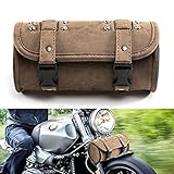 APEBAZY Universal Motorrad Lenkertasche, PU Leder Rollgabeltasche Sissy Bar Werkzeugtaschen wasserdichte Motorrad Satteltaschen mit Schnellverschluss-Schnallen (Braun)