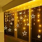 LED Lichtervorhang Sterne Warmweiß Weihnachtsbeleuchtung Innen Fenster Für Weihnachten Party Hochzeit IP44 31V 8 Modi Mit Timer Dimmbar 138er LEDs Lichterkette Aussen 2,5M