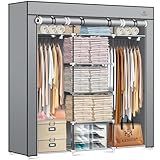 KESSER® Kleiderschrank Stoffschrank Stabil mit Kleiderstange & Ablagen, Inkl. 5X Kleiderbügel, Stoff Faltschrank für Schlafzimmer, Ankleidezimmer Garderobe mit Kleiderständer 150x45x175cm Grau