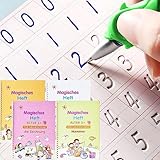 QianShouYan 4 Stück Deutsch Magisches Heft, übungsheft mit Stift, 26x18cm Wiederverwendbares Handschrift nachziehen für Kinder Kalligraphie,Zahlen,Zeichnung,Buchstaben Schreiben Lernen