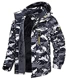 MAGCOMSEN Herren Outdoorjacke Winter Warm Skijacke Winddicht Wasserdicht Trekkingjacke Männer Fleece Gefüttert Wandern Jacke Verdickt Softshell Funktionsjacke mit Kapuze Schwarz-Camo M