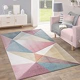 Paco Home Teppich Kurzflor Modern Trendig Pastell Geometrisches Design Inspiration Multi, Grösse:120x170 cm