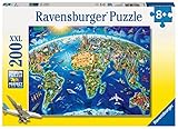 Ravensburger 12722 Große, weite Welt 200 Teile XXL Kinderpuzzle - Puzzle für Kinder ab 8 Jahren Lifestyle - Scenic Places Kinderpuzzle-12722 Weltkarte Format, Yellow, 19x14