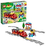 LEGO DUPLO Dampfeisenbahn, Eisenbahn-Spielzeug aus LEGO Steinen mit Tierfigur, Zug-Spielzeug für Jungen und Mädchen, mit Licht & Geräuschen sowie Push-&-Go-Motor, Geschenk für Kinder ab 2 Jahren 10874