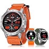 MEGALITH Smartwatch Herren Fitness Uhren: Wasserdicht IP67 106+ Sport Outdoor Fitnessuhr - Tracker Blutdruck Pulsmesser Schrittzähler Smart Watch Männer Android iOS Orange