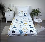 Theonoi Kinderbettwäsche Kleinkinder Bettwäsche Babybett komplett Set Bettbezug 100x135 & Kissenbezug 40x60 aus Baumwolle Öko-Tex Standard für Jungen und Mädchen (Dinosaurier Dino)