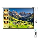 Todeco Motor Beamer Leinwand Elektrisch, Hängeleinwand 84 Zoll 128 x 170 cm, Format 4:3, Heimkino mit 4K Full HD 3D, Rolloleinwand für Heimkino und Präsentation, mit Fernbedienung