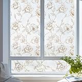 KYSUN Blumenmuster Fensterfolie, Milchglasfolie Selbstklebend Fenster, Blickdicht Sichtschutzfolie Fenster, Blickdichte Fensterfolie Blumen, Anti UV Klebefolie Fenster für Zuhause, 40x200 cm