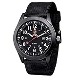 Zeiger Herren-Armbanduhr, Militär, Datum, Quarz, Analog, Sportuhr, Nylon, mit Uhrenbox, Schwarz., Armband