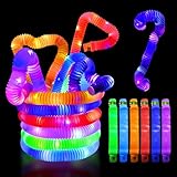 WinGluge 18 Stück Knicklicht Pop Tubes, LED Stretchrohr, Leuchtstäbe Pop Tubes, Armbänder Party Deko Set, LED Pop Tubes Fidget Toys, Pop Röhren, Leuchtstäbe Buntes Festival Zubehör Sensorik Spielzeug