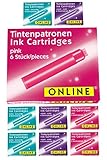 Online 17032 Standard-Tintenpatronen Bunt im Vorteilspack, universelle Füller-Tinte, kompatibel mit allen Standard-Füllern, Ersatz-Patronen für Füllhalter und Rollerball, Farbe türkis/pink/violett