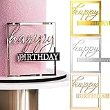 Kryzalite® 3 Stück Happy Birthday-Kuchenaufsätze, Spiegel-Acryl-Randdekoration, um der Geburtstagstorte Glanz zu verleihen, Atmosphäre schaffen (Gold, Silber, Roségold)