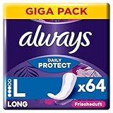 Always Daily Protect Slipeinlagen Damen Long (64 Binden), Gigapack, mit frischem Duft, passend für alle Slipformen, atmungsaktiv, flexibel