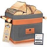 WEIDEBACH® Holzkorb für Kaminholz 35L (erweiterbar auf 50L), Kaminholzkorb grau schwer belastbar, Feuerholzkorb 40cm x 30cm x 30cm, Brennholzkorb mit rutschfestem Griff, Kaminholz Aufbewahrung