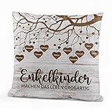 Love Faith Meine Enkelkinder Kissen 40 x 40 cm - Personalisiertes Sofa Kissen mit Namen - Geschenk für Oma & Opa