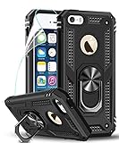 LeYi kompatibel with Hülle iPhone SE 2016/5S/5 Handyhülle mit Folie Schutzfolie,360 Grad Ringhalter Cover Bumper Stoßdämpfung Schutzhülle für Case Apple iPhone SE 2016 /5S/5 Handy Hüllen Schwarz