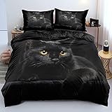 DXHOME Katzen Bettwäsche 135x200 3D Haustier Wendebettwäsche 2 teilig Flauschige Weich Schwarz Mikrofaser Bettwäsche Jugendliche Mädchen Jungen Einzelbett mit Reißverschluss und 80x80 cm Kissenbezug